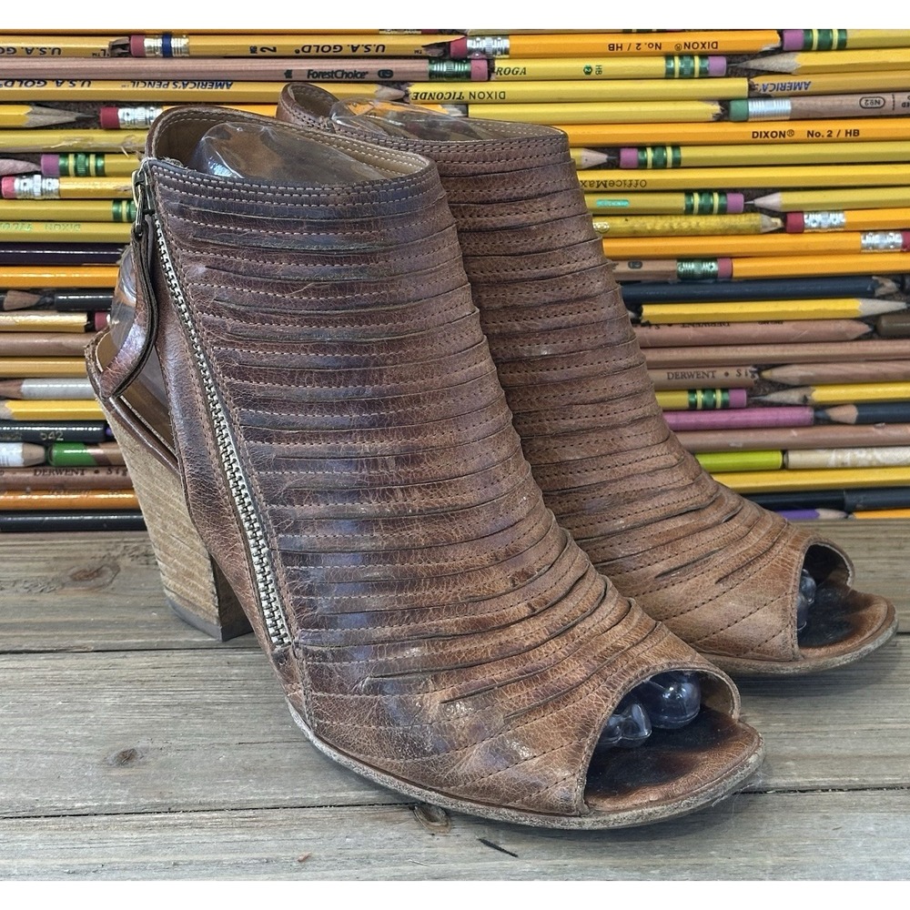 Paul Green Sliced Heeled Shoes Peep Toe Brown BOHO Women's 5.5